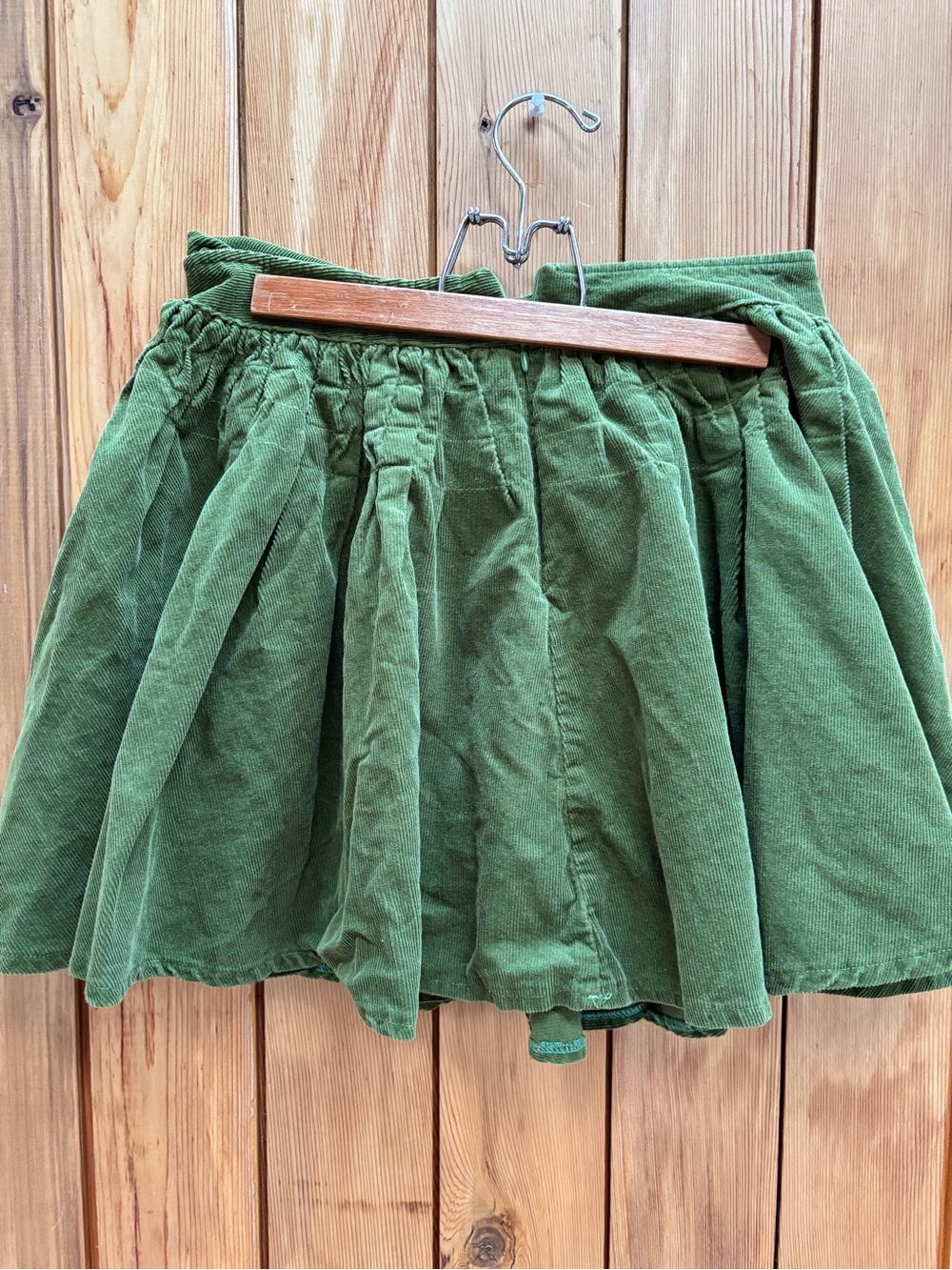 Green Corduroy Full Pleated Skirt 100% cotton